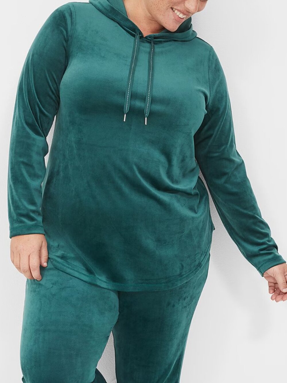 Lane Bryant Livi Deep Green Velour Hoodie 2X 18/20 Velvet Y2K Minimalist Lounge